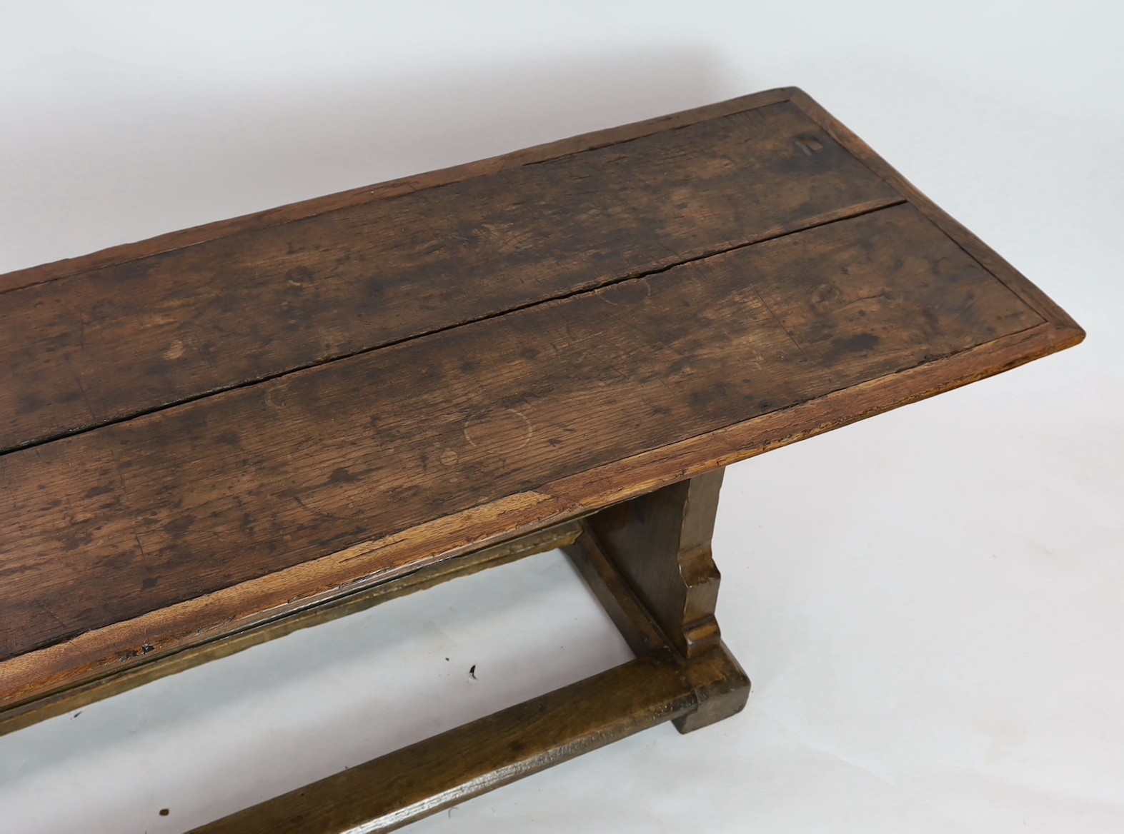 SOLD A narrow oak refectory table, part 17th century, 232 x 67cm, height 74cm